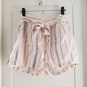 High Waisted Striped Sash Tie Linen-Blend Shorts
